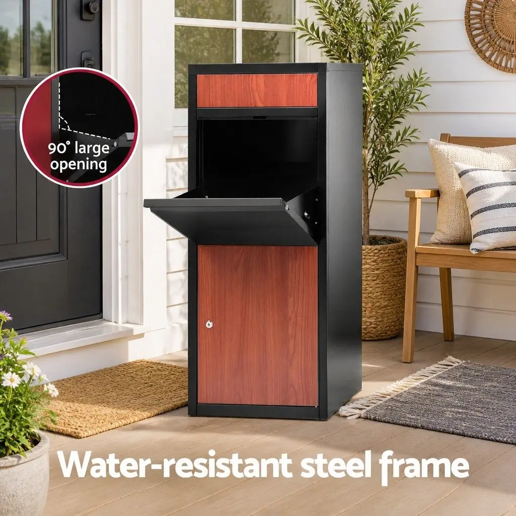 Parcel Drop Box Letterbox Package Storage Cabinet Freestanding Black Steel