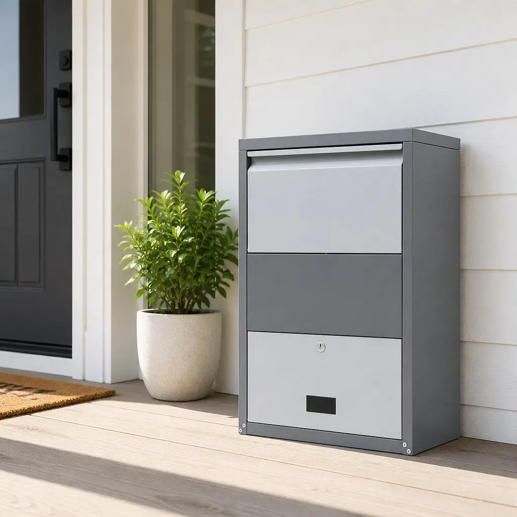 Parcel Drop Box Steel Grey 47cm Secure Package Storage Cabinet