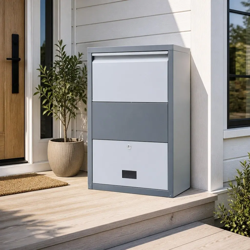 Parcel Drop Box Steel Grey 47cm Secure Package Storage Cabinet