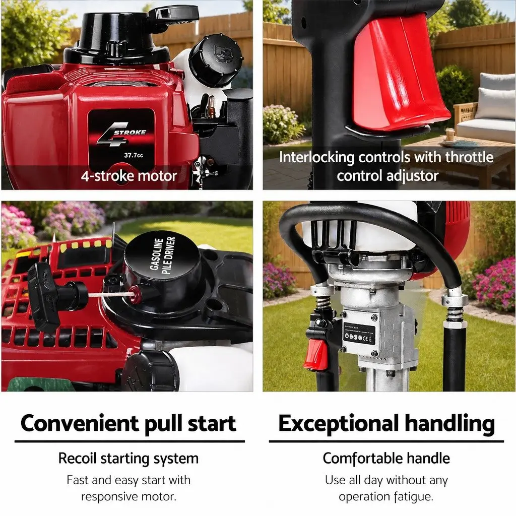 Petrol Post Driver 38CC 4-Stroke Rammer Pile Star Picket Fence Hole Driving