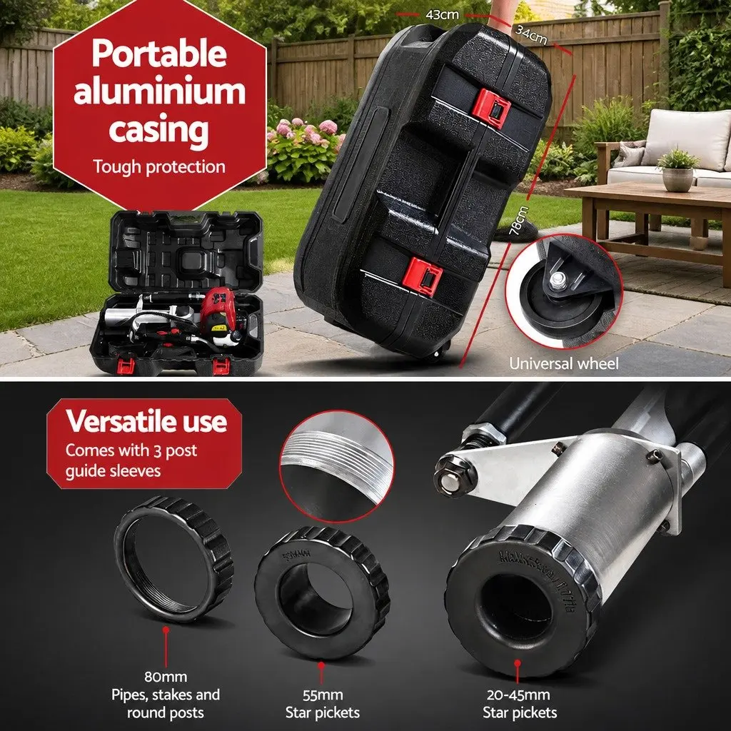 Petrol Post Driver 38CC 4-Stroke Rammer Pile Star Picket Fence Hole Driving