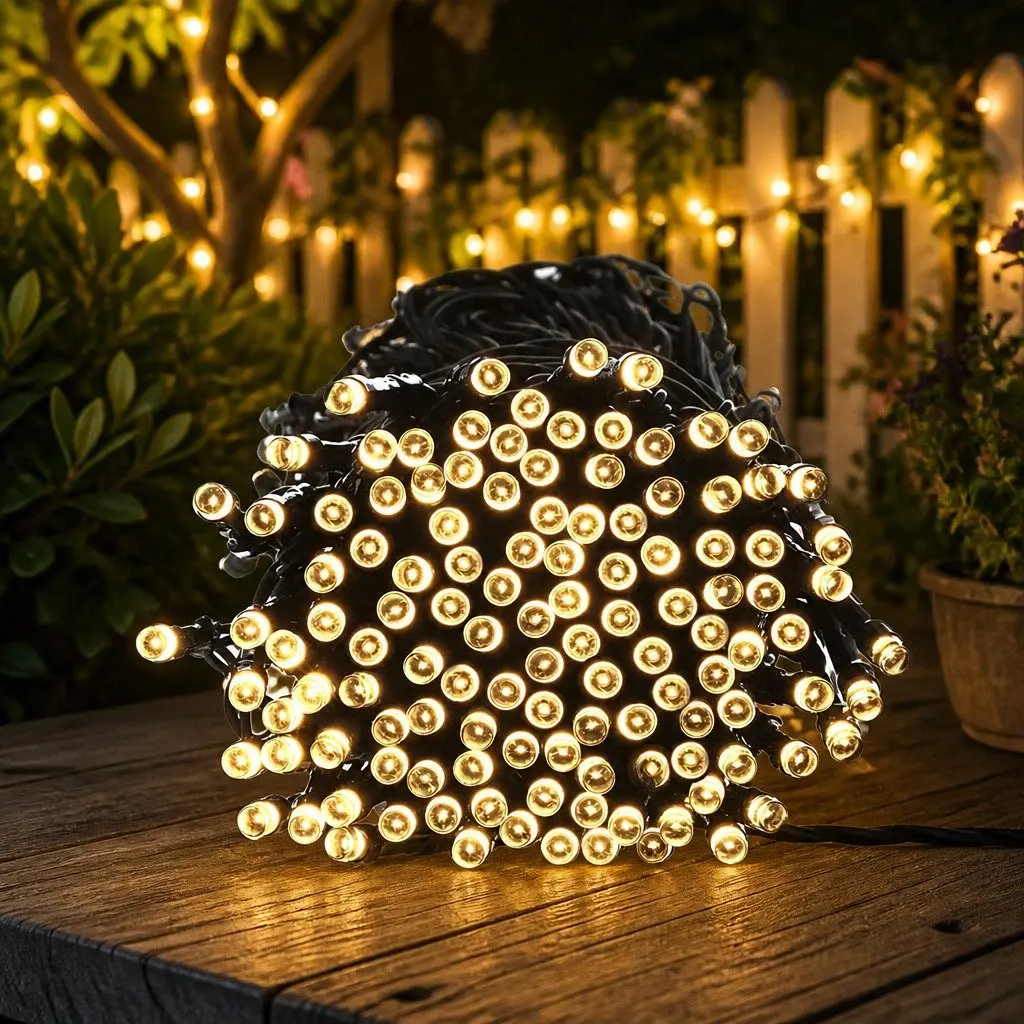 Solar LED String Lights Warm White 15m Waterproof Automatic Dusk to Dawn