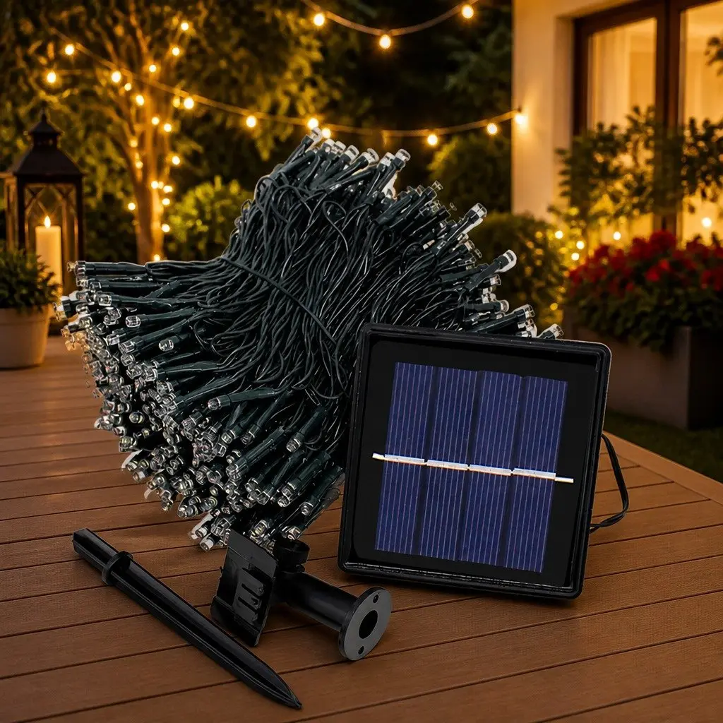 Solar LED String Lights Warm White 15m Waterproof Automatic Dusk to Dawn