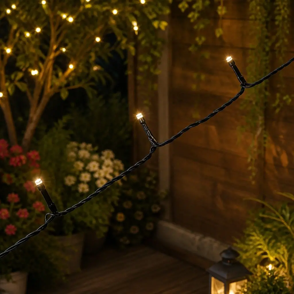 Solar LED String Lights Warm White 15m Waterproof Automatic Dusk to Dawn