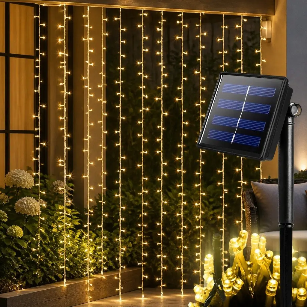 Solar LED String Lights Warm White 15m Waterproof Automatic Dusk to Dawn