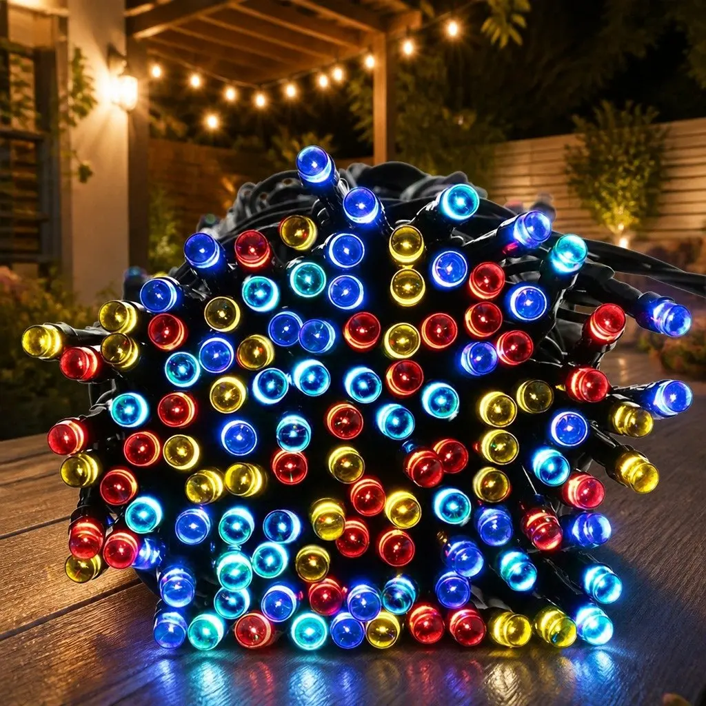 Solar Powered LED String Lights Warm White 25M 200LED Waterproof Automatic Operation