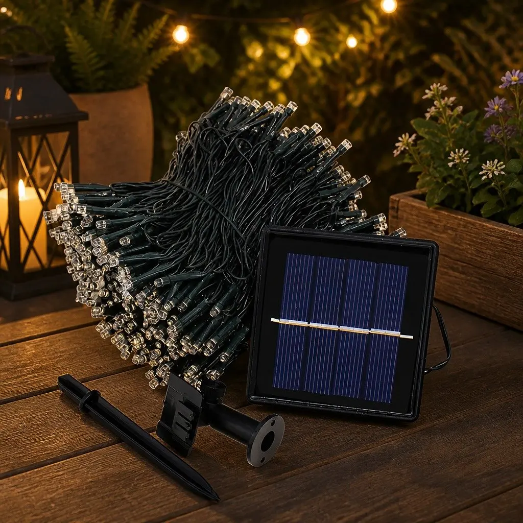 Solar Powered LED String Lights Warm White 25M 200LED Waterproof Automatic Operation