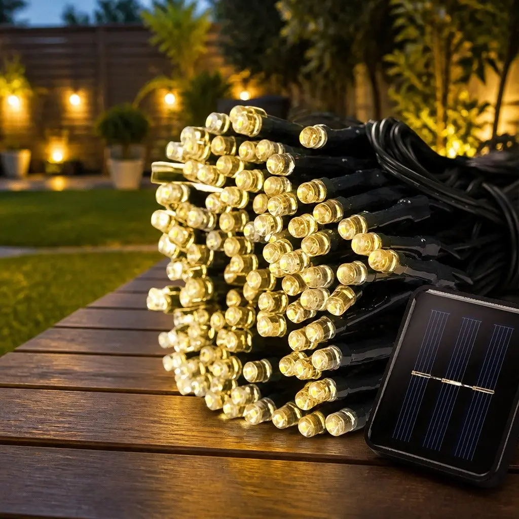 Solar Powered LED String Lights Warm White 15m Waterproof Outdoor Garden Decoration