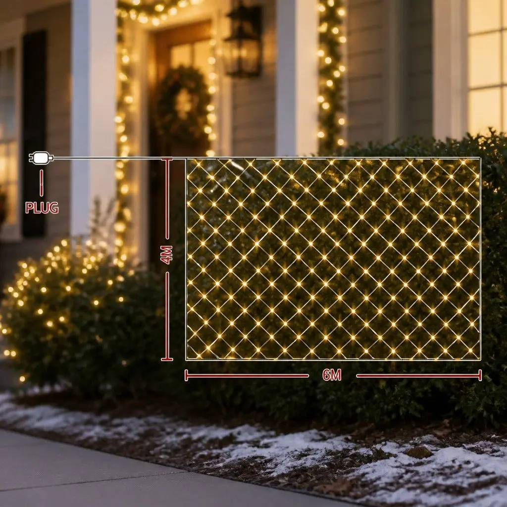 LED Christmas Net Lights Cool White 4m x 6m Waterproof 8 Lighting Modes