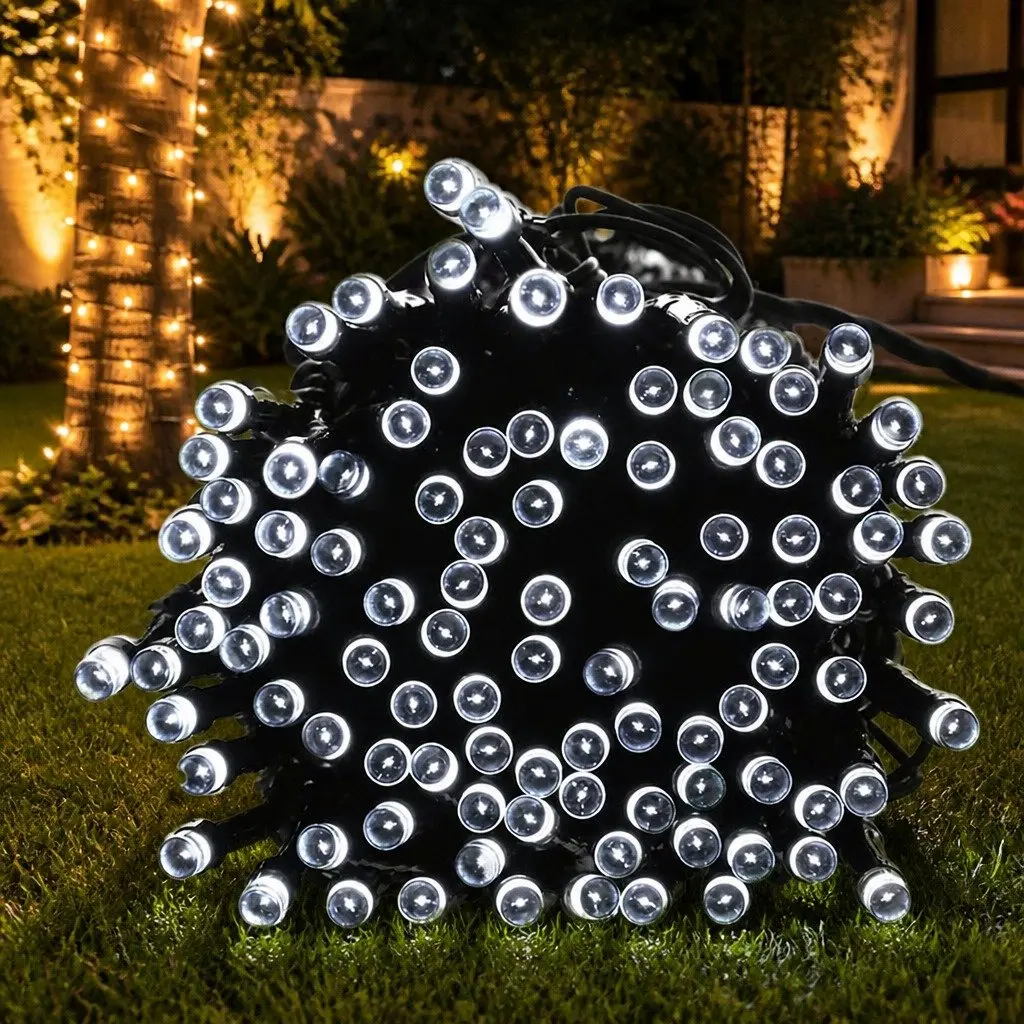 Solar Powered LED String Lights Warm White 52m 8 Lighting Modes Waterproof Outdoor Garden Decoration