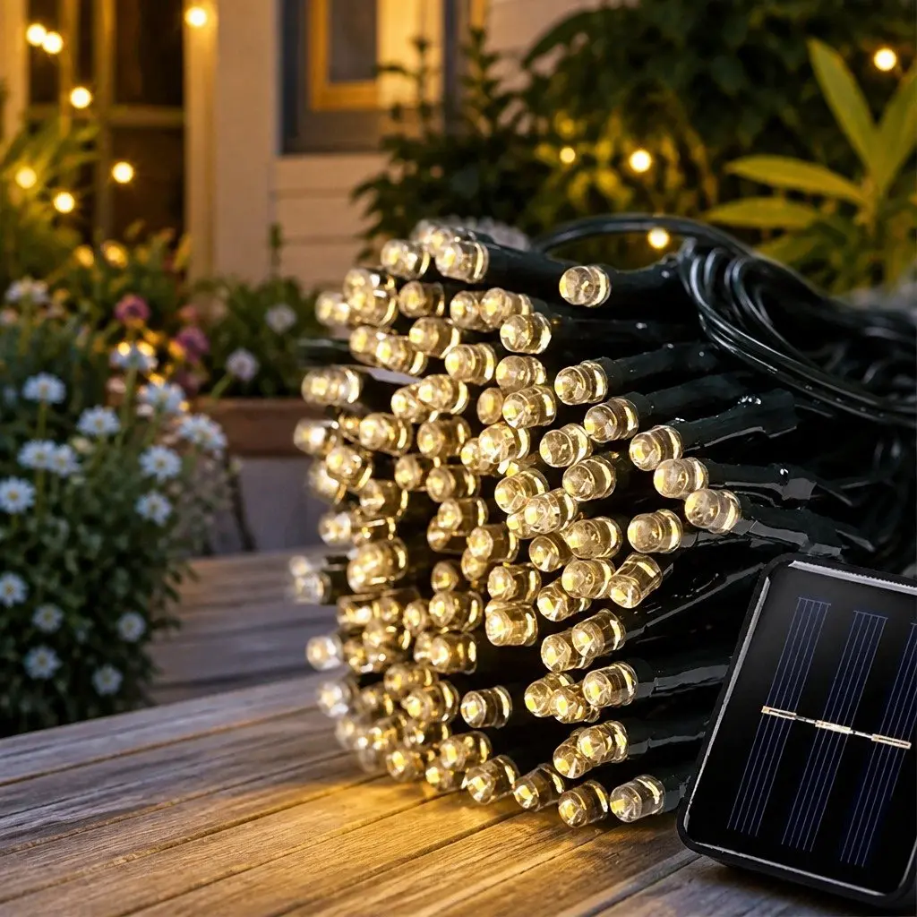 Solar Powered LED String Lights Warm White 52m 8 Lighting Modes Waterproof Outdoor Garden Decoration