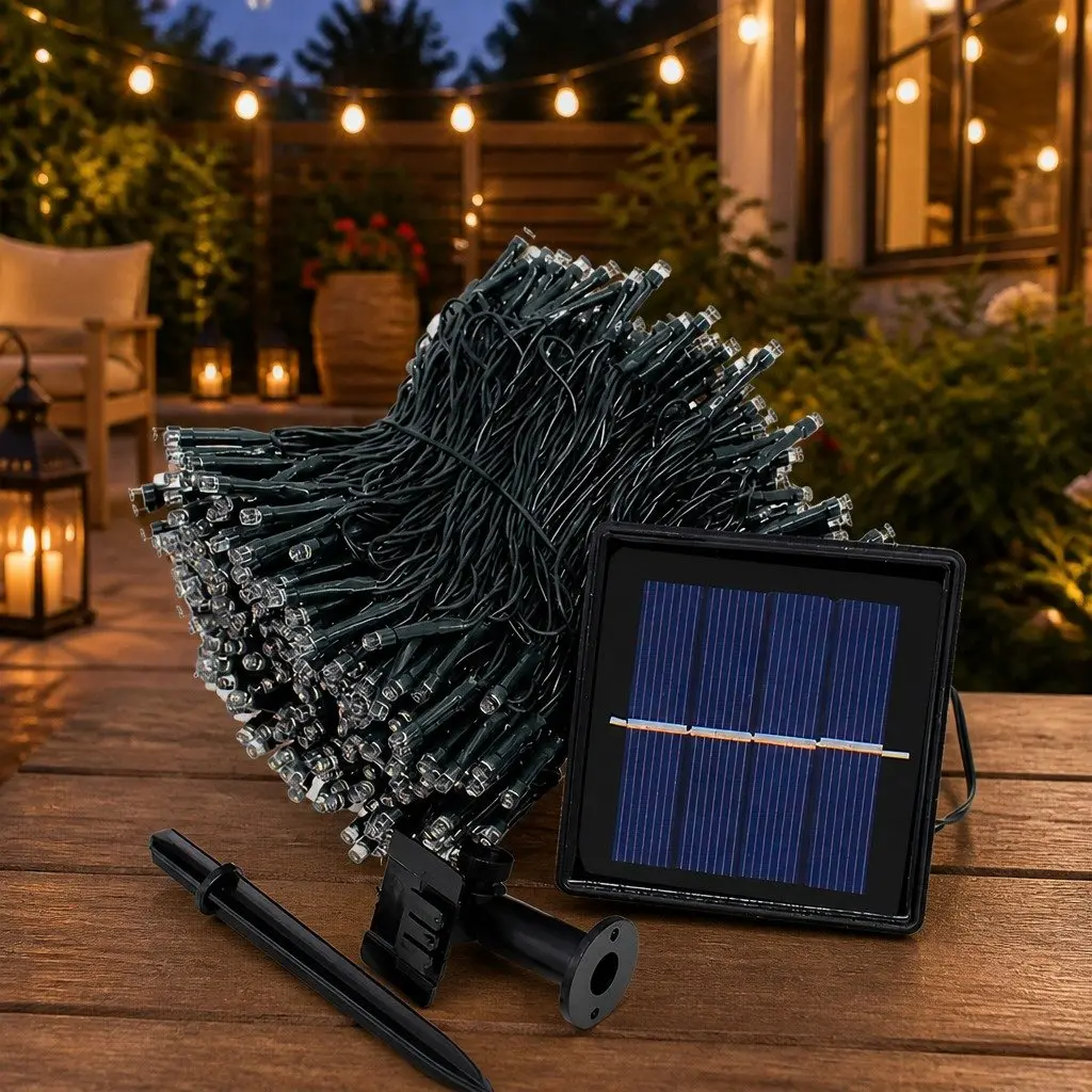 Solar Powered LED String Lights Warm White 52m 8 Lighting Modes Waterproof Outdoor Garden Decoration