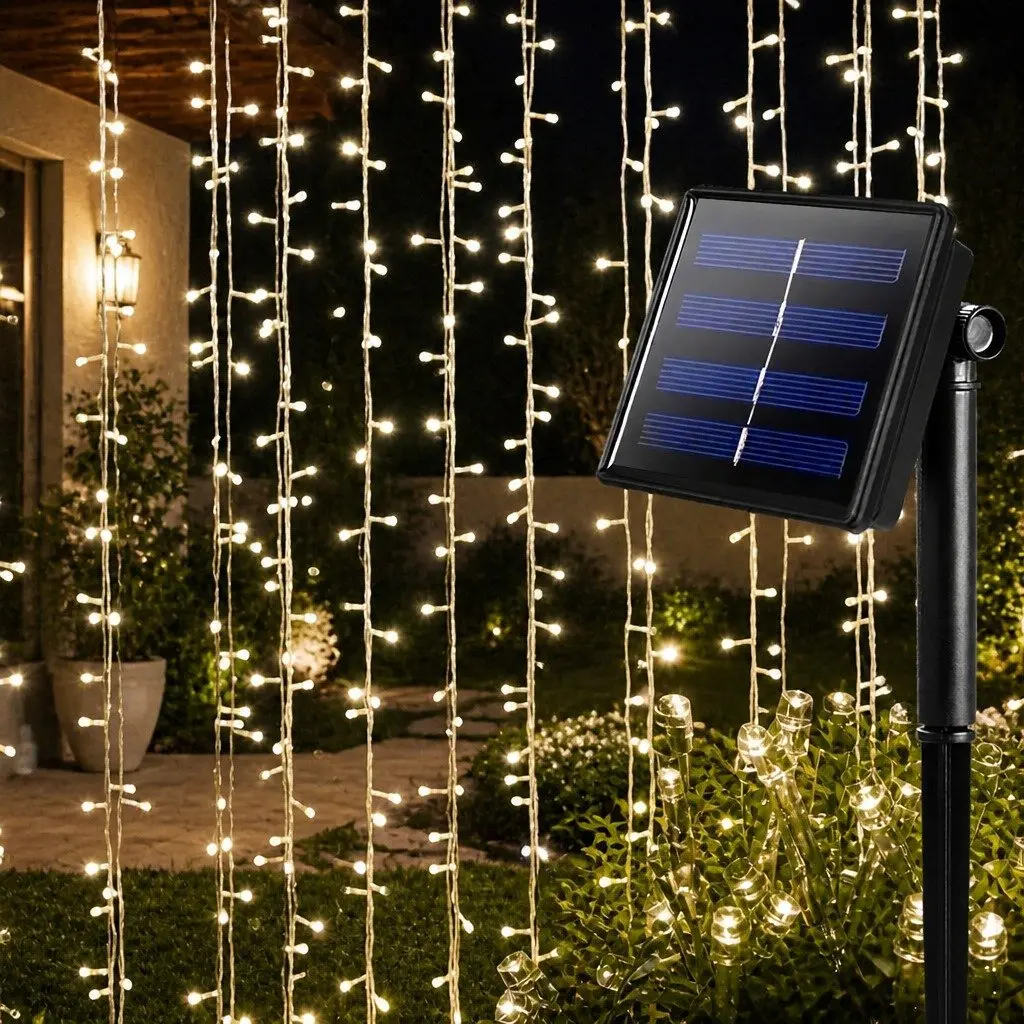 Solar Powered LED String Lights Warm White 52m 8 Lighting Modes Waterproof Outdoor Garden Decoration