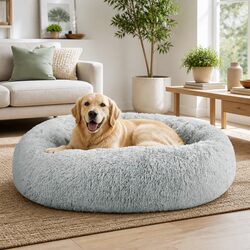 Extra Large Dog Cat Pet Bed 110cm Calming Soft Plush Light Grey Non-Slip