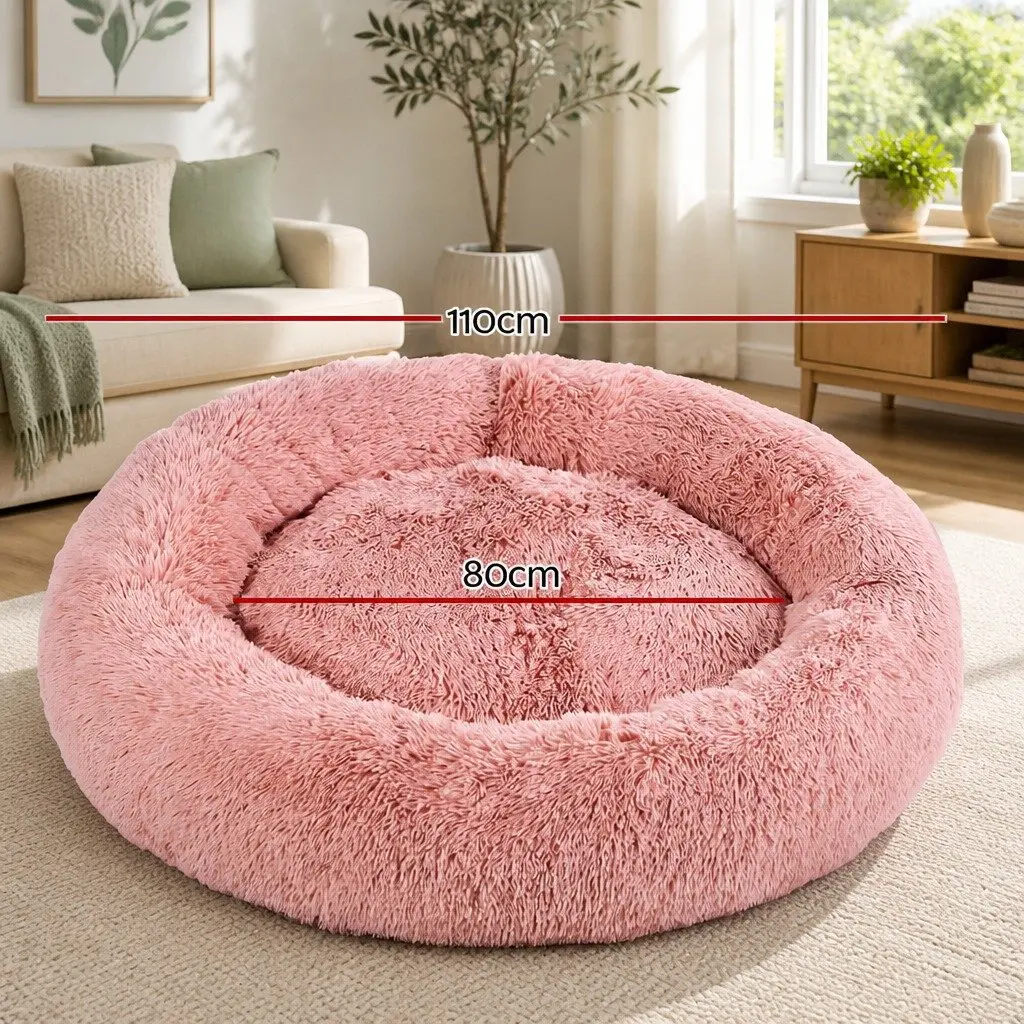 Extra Large Pet Bed Pink 110cm Soft Plush Washable Cover