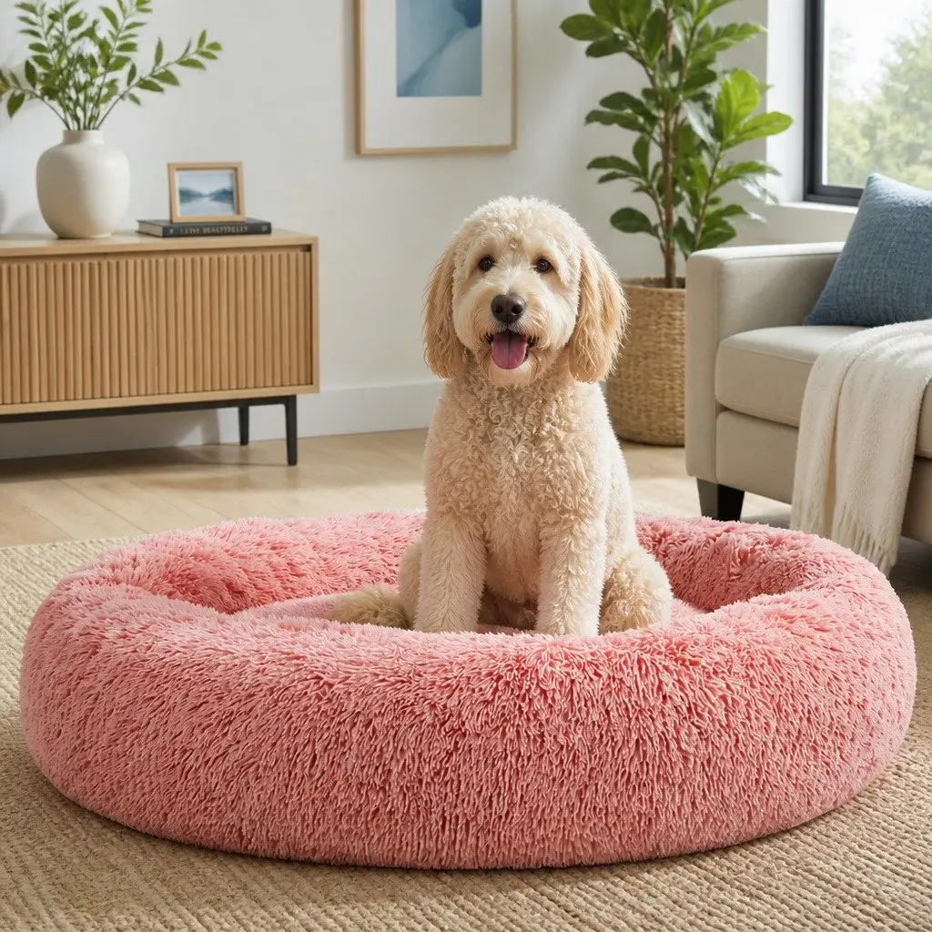 Extra Large Pet Bed Pink 110cm Soft Plush Washable Cover