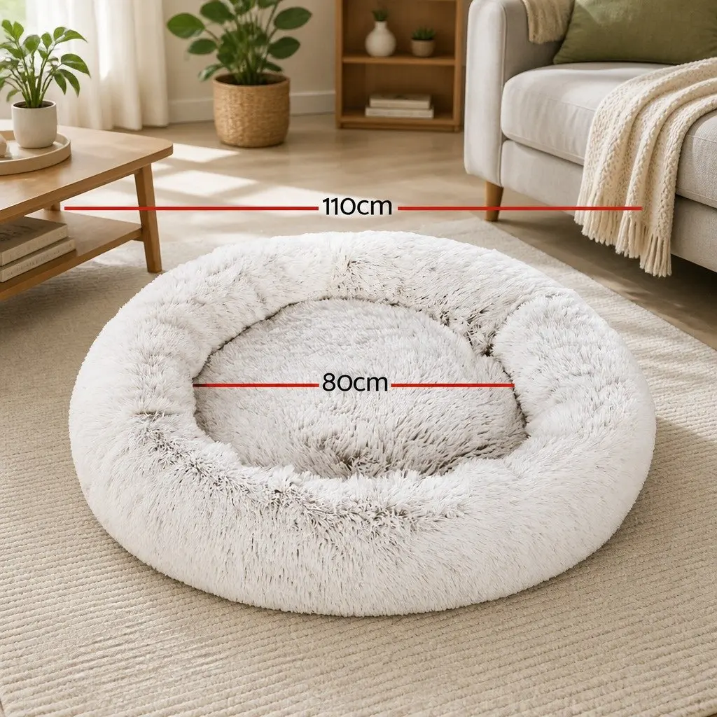 Pet Bed White Brown Extra Large Soft Plush Calming Washable