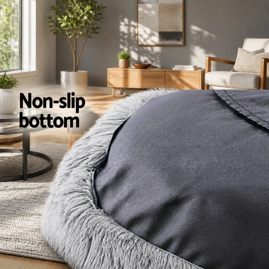 Large Dog Cat Pet Bed Light Grey 90cm Soft Plush Washable Non-Slip