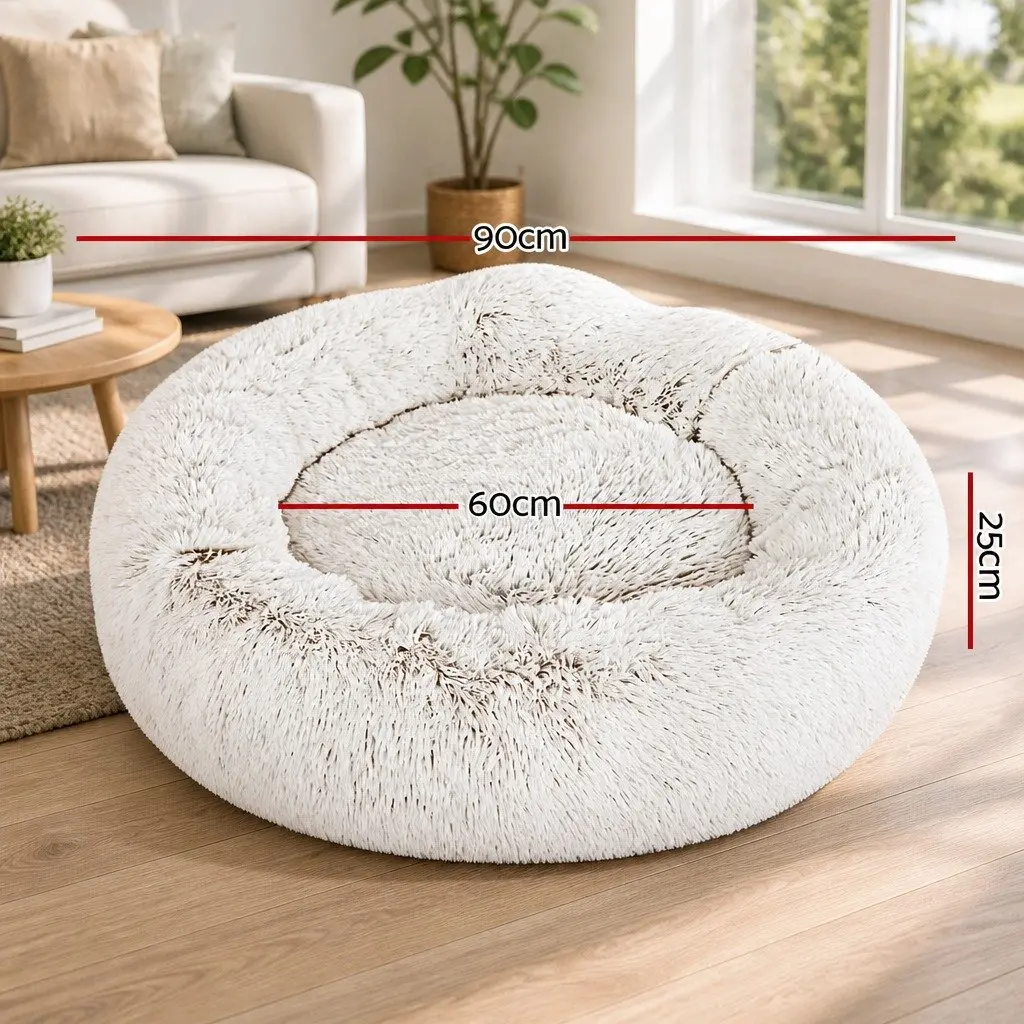 Large Pet Bed White Brown 90cm Soft Plush Washable Non-slip