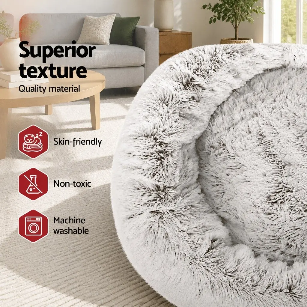 Large Pet Bed White Brown 90cm Soft Plush Washable Non-slip