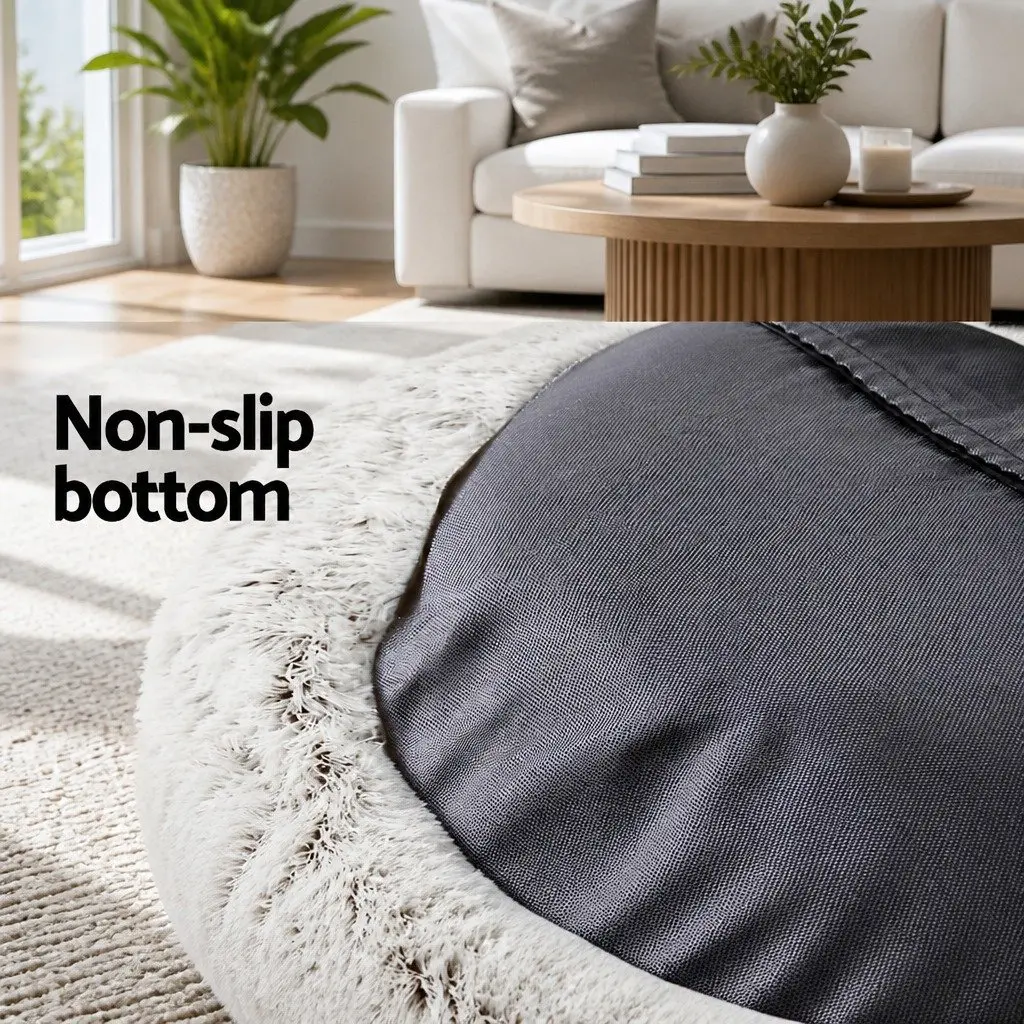 Large Pet Bed White Brown 90cm Soft Plush Washable Non-slip