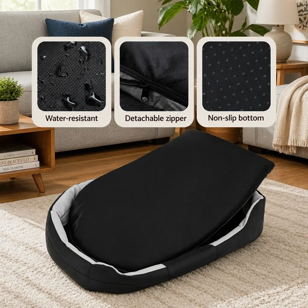 Dog Bed Black XXL Soft Cushion Mat Washable 130x90x26cm