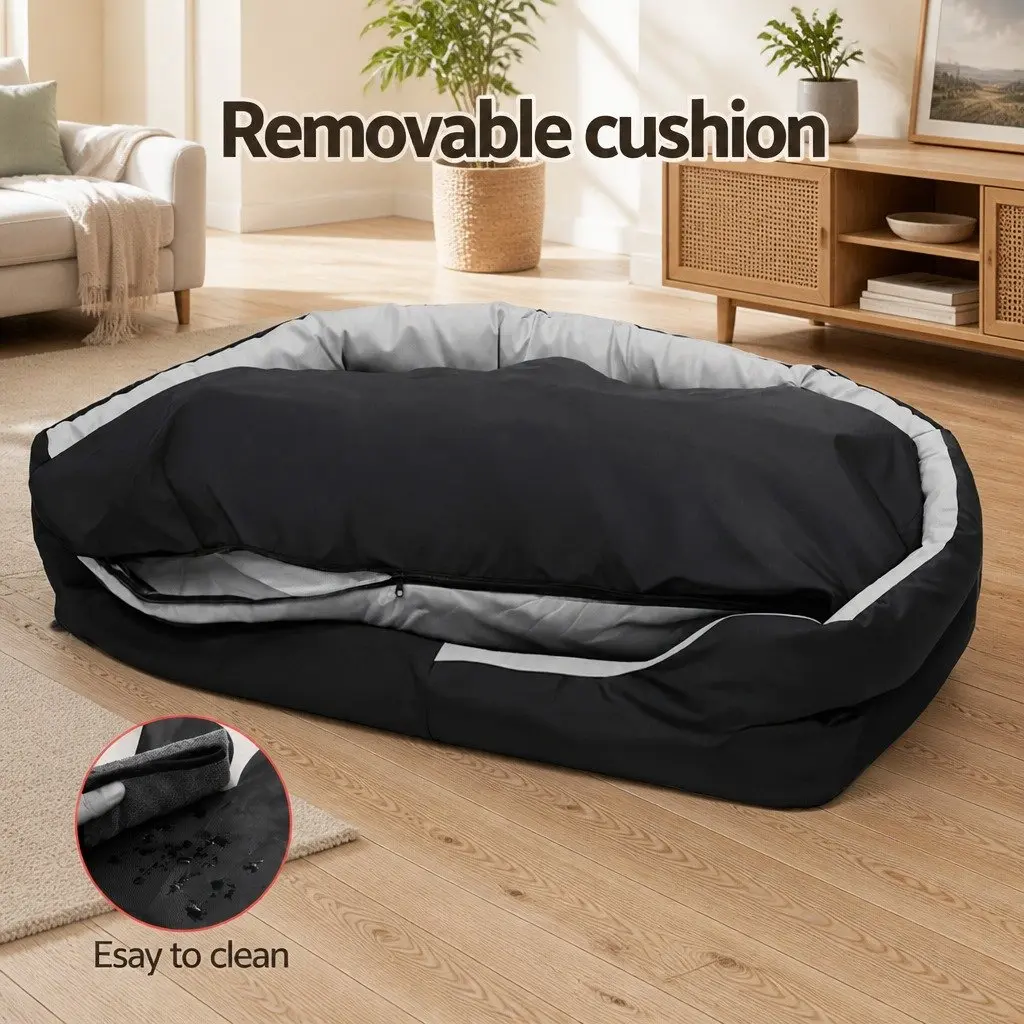 Dog Bed Black XXL Soft Cushion Mat Washable 130x90x26cm
