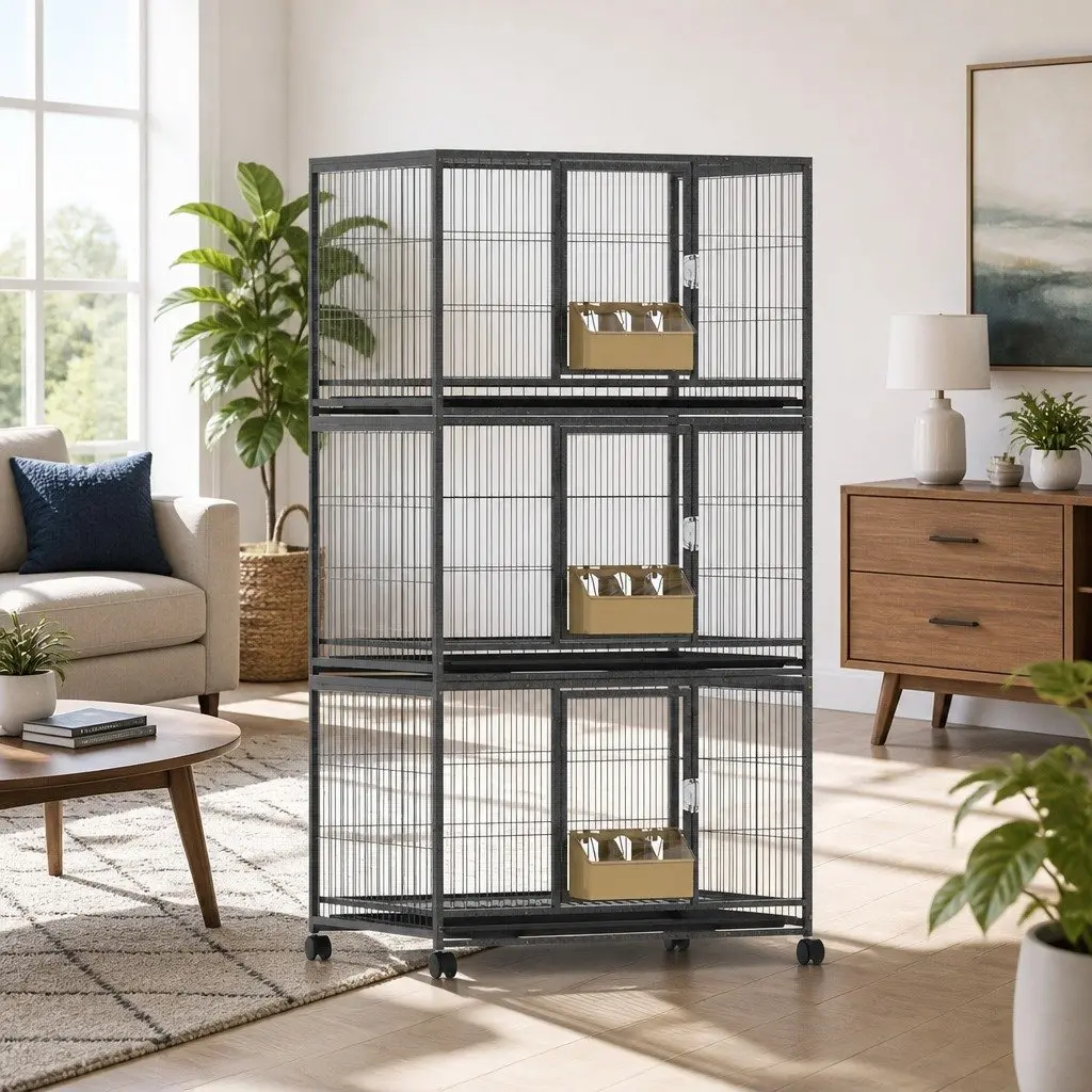 Large Bird Cage Aviary Stand Parrot Budgie Canary Perch with Wheels Easy