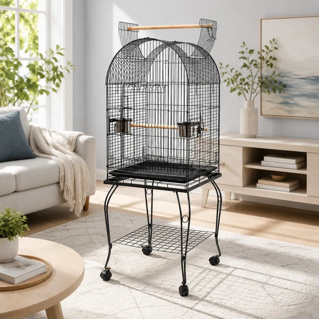 Bird Cage Black 150cm Dome Shape Wrought Iron Large Access Door Easy Clean