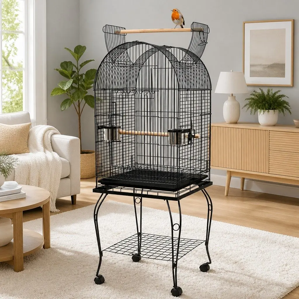 Bird Cage Black 150cm Dome Shape Wrought Iron Large Access Door Easy Clean