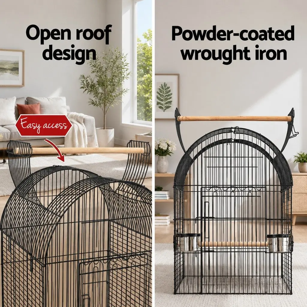 Bird Cage Black 150cm Dome Shape Wrought Iron Large Access Door Easy Clean