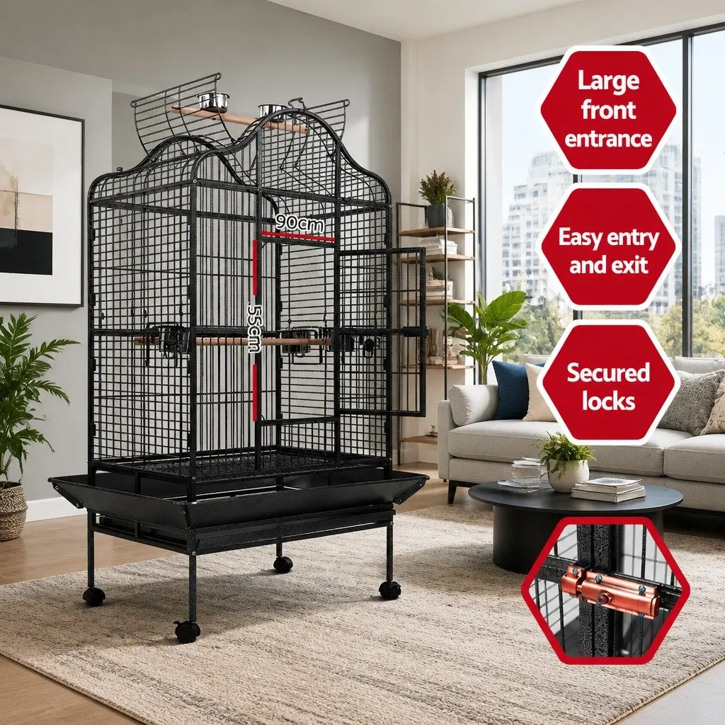 Large Bird Cage Black 168cm Open Top Heavy-Duty Wrought Iron Frame