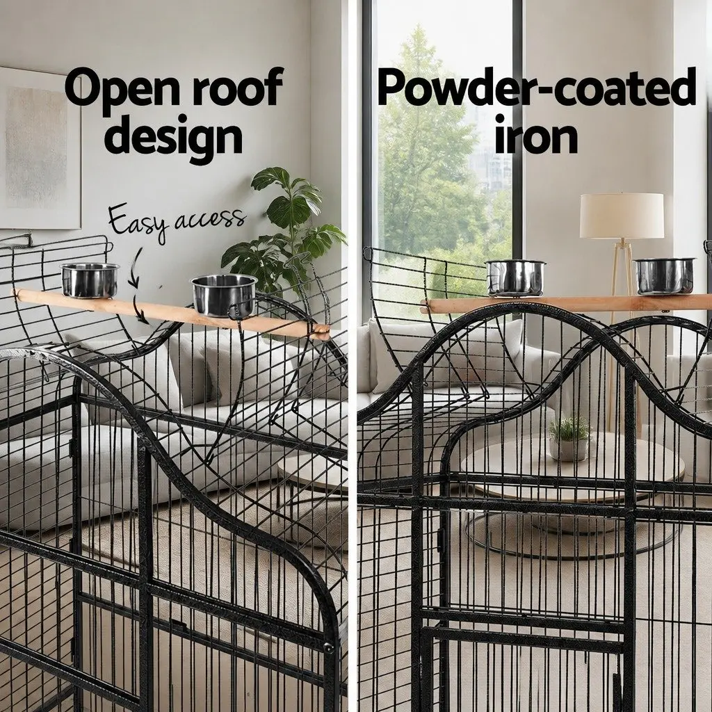 Large Bird Cage Black 168cm Open Top Heavy-Duty Wrought Iron Frame