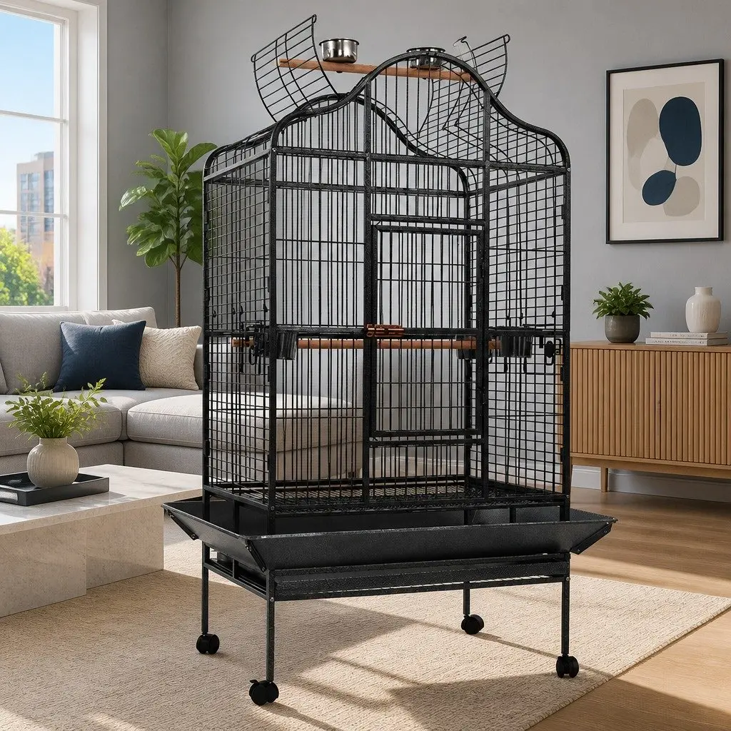 Large Bird Cage Black 168cm Open Top Heavy-Duty Wrought Iron Frame