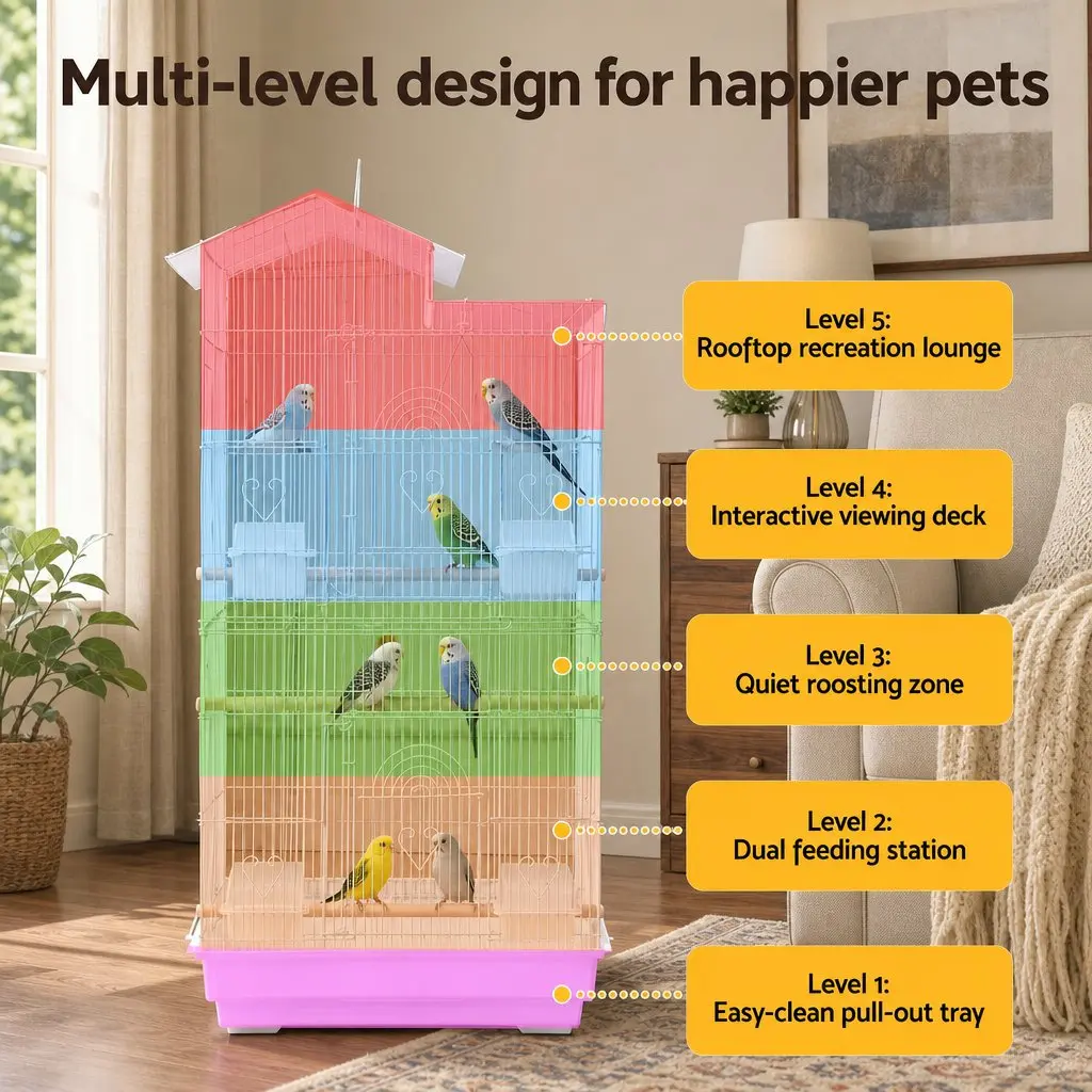 100cm Bird Cage Aviary Parrot Budgie Cockatiel Hanging Tabletop with Perches