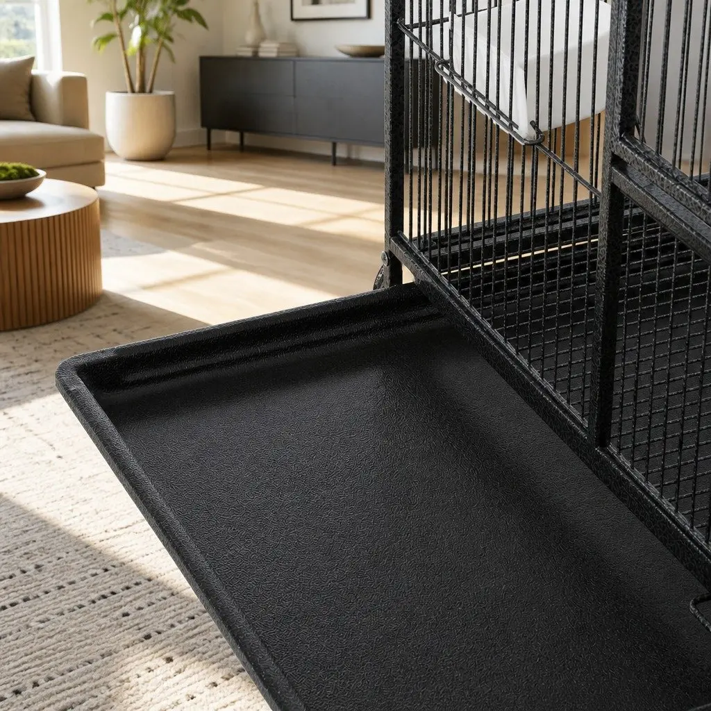 Bird Cage Black 160cm Large Stand-Alone Parrot Aviary with Castor Wheels