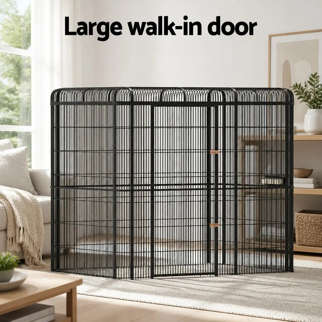 Large Walk-in Aviary Bird Cage Parrot Macaw Cockatoo Pet Enclosure 203cm Black