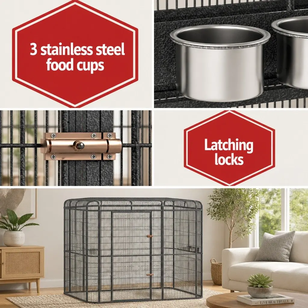 Large Walk-in Aviary Bird Cage Parrot Macaw Cockatoo Pet Enclosure 203cm Black