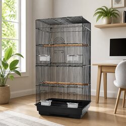 Bird Cage 88cm Large Aviary Black Wrought Iron Perches Feeders Easy Assemble