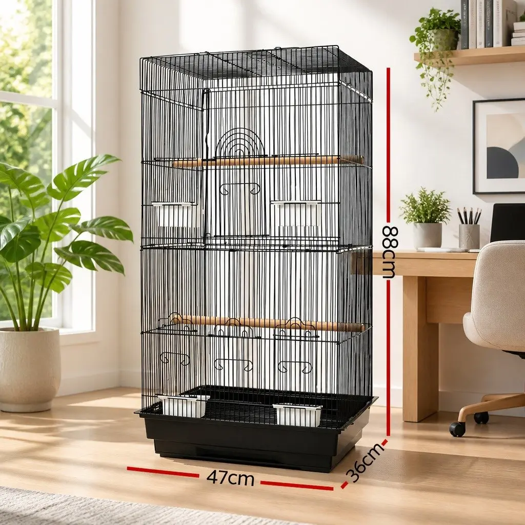 Bird Cage Black 88cm Large Wrought Iron Easy Assemble Perches Feeders