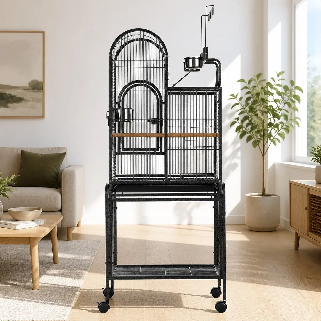 Bird Cage Black 152.5cm Metal Frame Portable with Wheels Multiple Doors