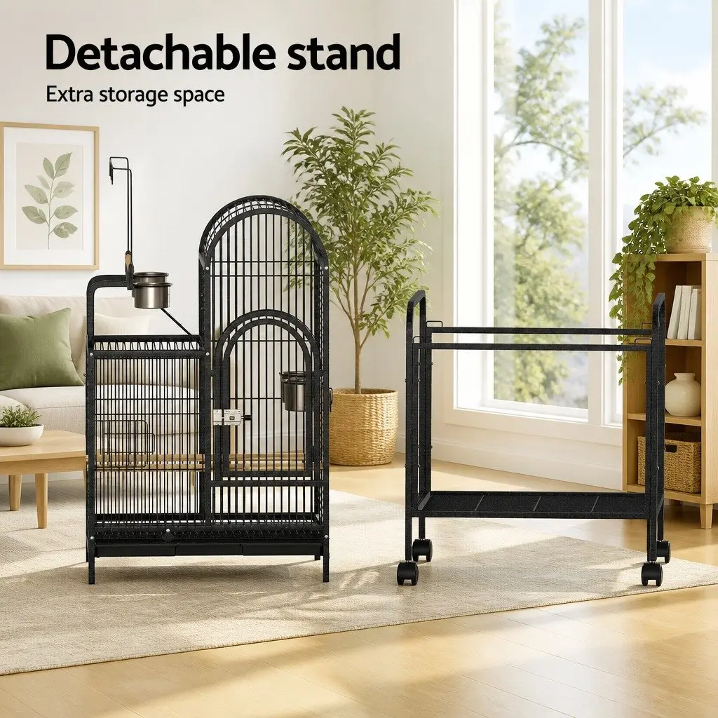 Bird Cage Black 152.5cm Metal Frame Portable with Wheels Multiple Doors