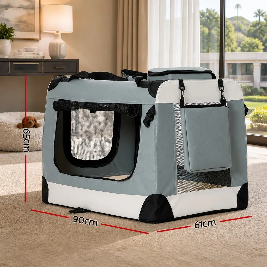 Pet Carrier Light Grey 90x61CM Soft Crate Portable Foldable