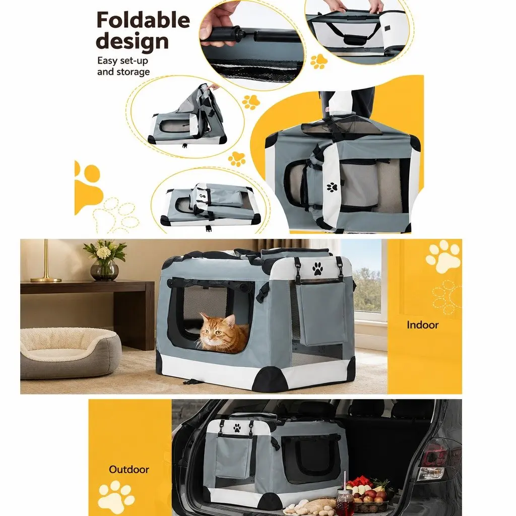 Pet Carrier Light Grey 90x61CM Soft Crate Portable Foldable