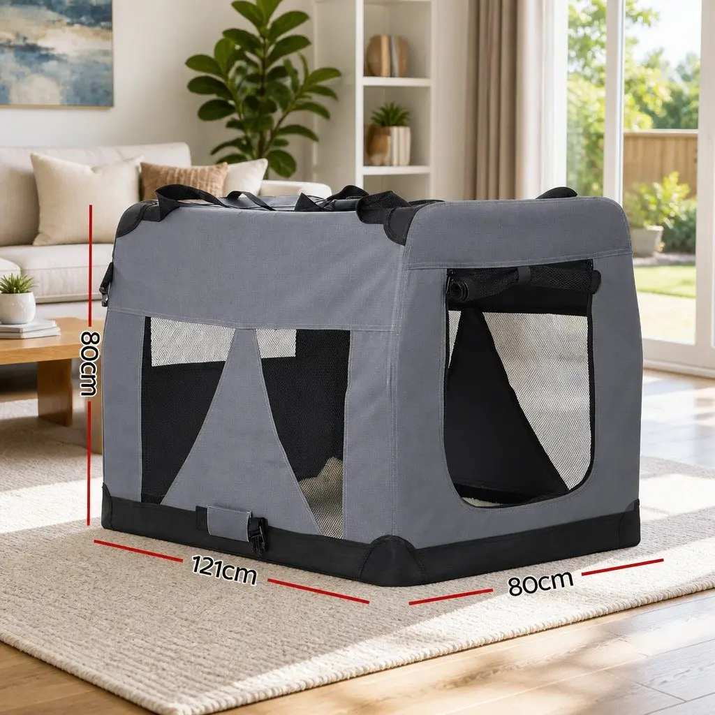 Pet Carrier Grey 121x80cm Portable Foldable Soft Crate for Dog Cat Travel