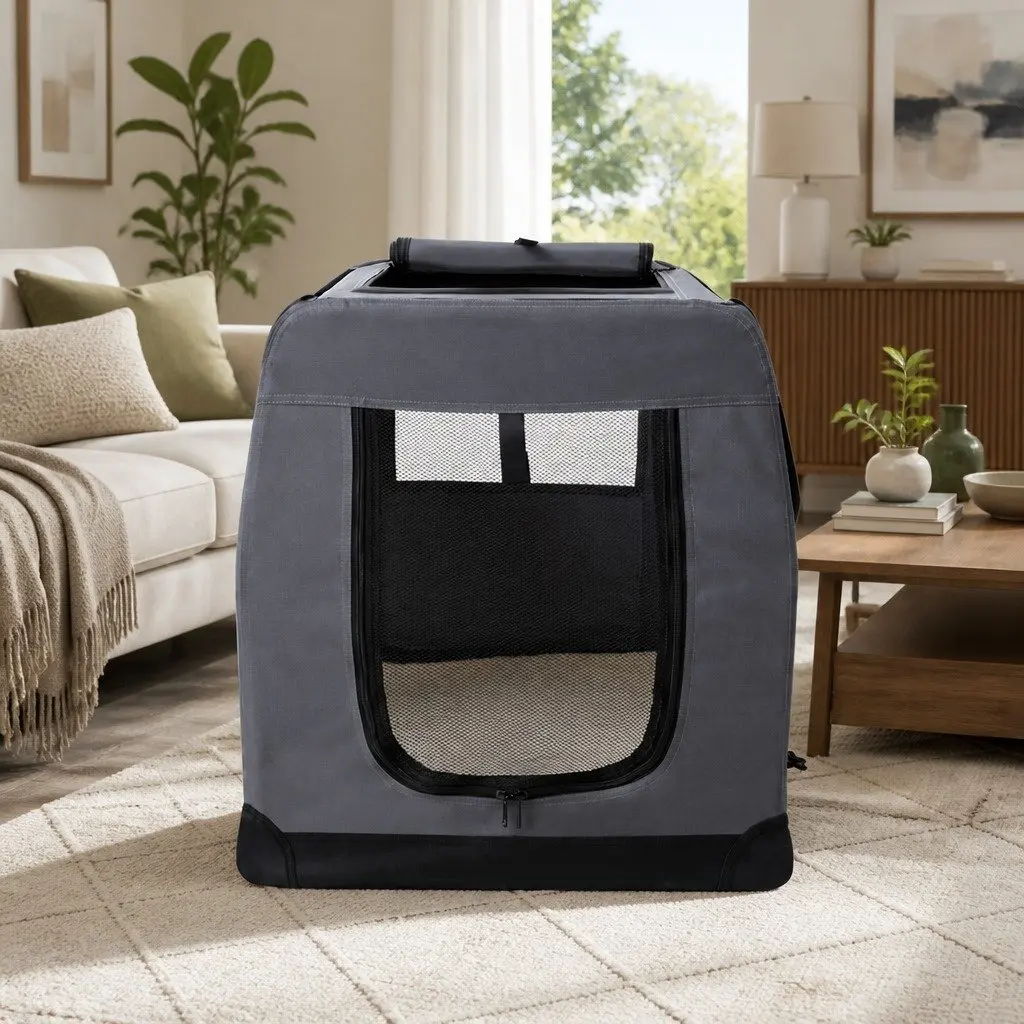 Pet Carrier Grey 121x80cm Portable Foldable Soft Crate for Dog Cat Travel