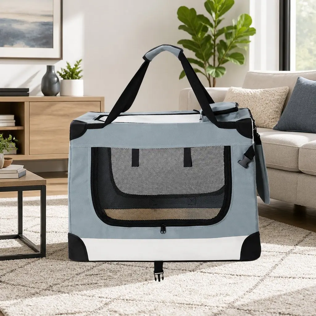 Pet Carrier Soft Crate Blue 70x52cm Portable Foldable Dog Cat Travel