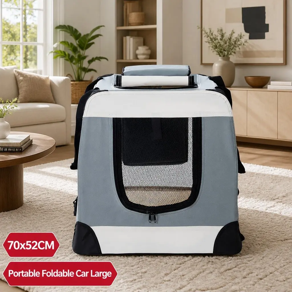 Pet Carrier Soft Crate Blue 70x52cm Portable Foldable Dog Cat Travel