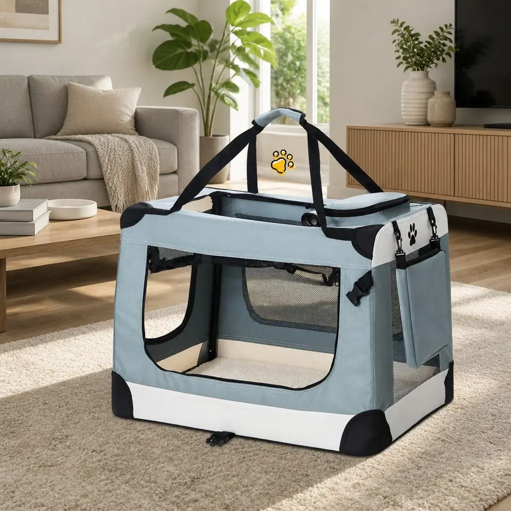Pet Carrier Soft Crate Blue 70x52cm Portable Foldable Dog Cat Travel