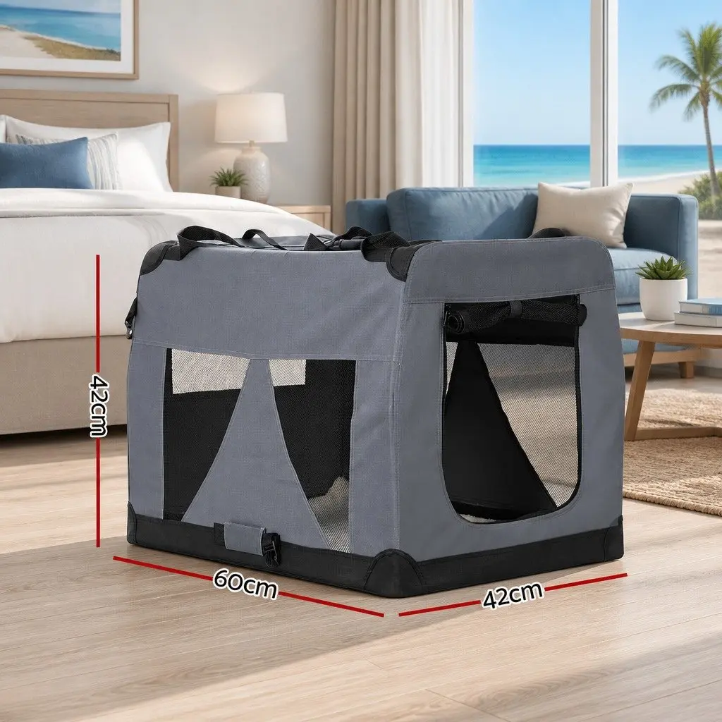 Pet Carrier Grey 60x42cm Soft Crate Portable Foldable